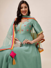 Floral Yoke Design Anarkali Kurta With Dupatta - Inddus.com
