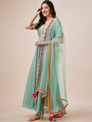 Floral Yoke Design Anarkali Kurta With Dupatta - Inddus.com