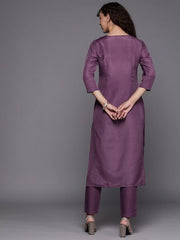 Floral Yoke Design Thread Work Kurta with Trousers - Inddus.com