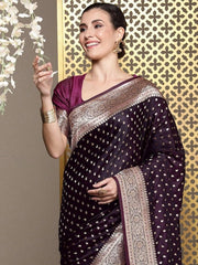 Floral Zari Silk Blend Banarasi Saree - Inddus.com