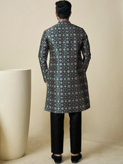 Geometric Woven Design Mandarin Collar Regular Kurta - Inddus.com