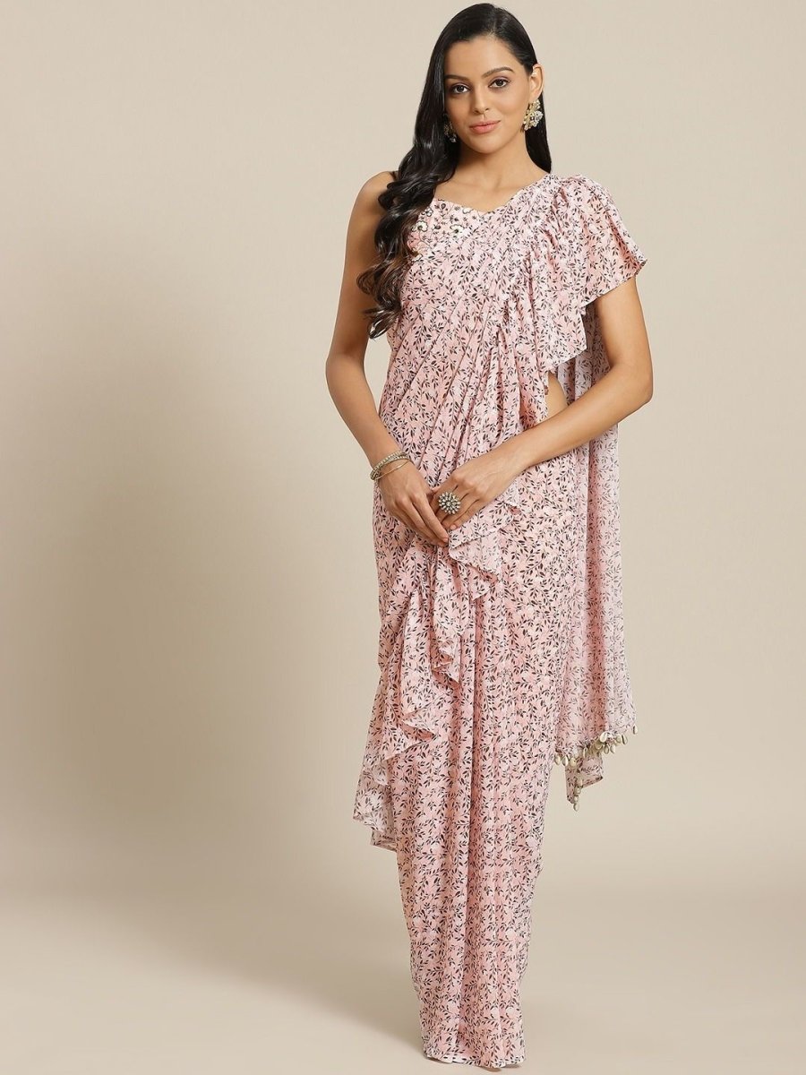 Georgette Pink Printed Saree - inddus-us