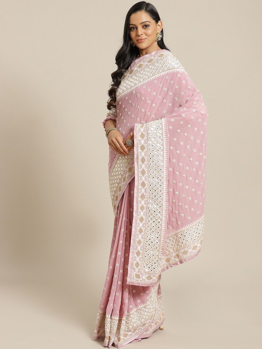 Georgette Purple Traditional Saree - inddus-us