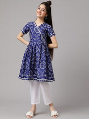Girls Bandhani Printed Angrakha A-Line Kurta with Trousers - Inddus.com