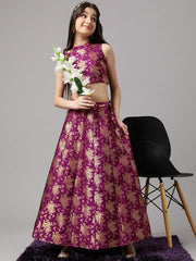 Girls Magenta & Gold-Toned Ready to Wear Lehenga & Choli - Inddus.com