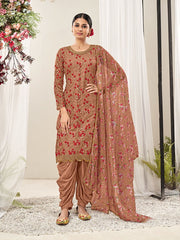 Gold Net Embroidered Partywear Patiala-Suit - Inddus.com