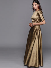 Gold Silk Blend Self-Design Lehenga Choli - inddus-us