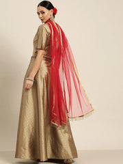 Gold-Toned & Red Ready to Wear Lehenga & Blouse With Dupatta - Inddus.com
