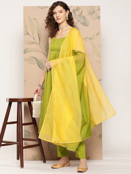 Gotta Patti Pure Cotton Kurta with Trousers & With Dupatta - Inddus.com