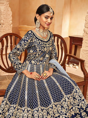 Gratifying Navy Blue Art Silk Wedding Gown - Inddus.com