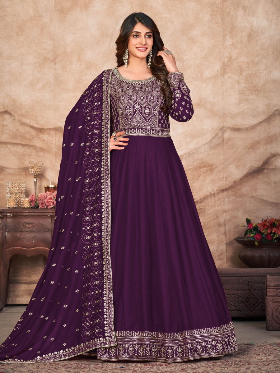 Gratifying Purple Anarkali-Suit - Inddus.com