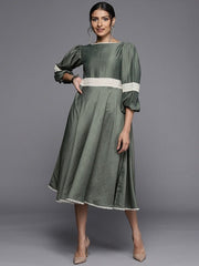 Green A-Line Midi Dress - Inddus.com