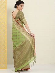 Green and Gold Ethnic Motifs Zari Woven Saree - Inddus.com