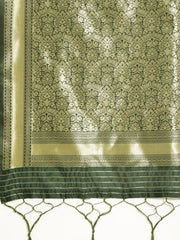 Green and Gold Ethnic Motifs Zari Woven Traditional Saree - Inddus.com