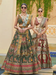Green And Gold Sequence Embroidered Lehenga Choli - Inddus.com