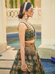 Green And Gold Sequence Embroidered Lehenga Choli - Inddus.com