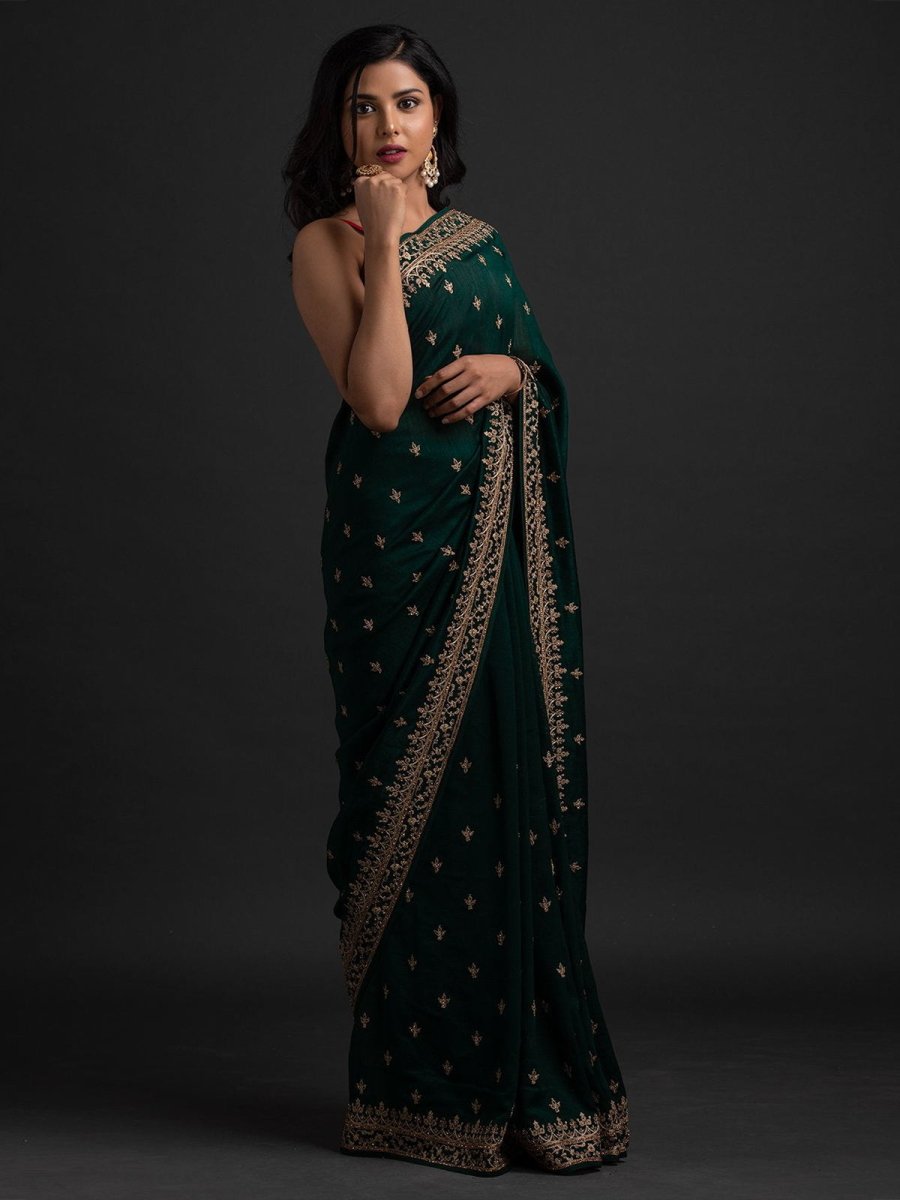 Green Art Silk Designer Saree - Inddus.com