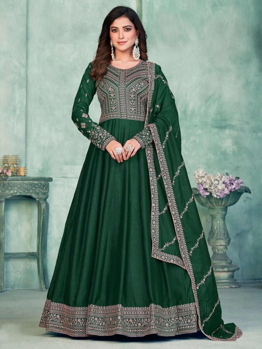 Green Art Silk Festive-Wear Anarkali-Suit - Inddus.com