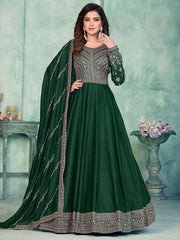 Green Art Silk Festive-Wear Anarkali-Suit - Inddus.com
