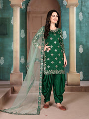 Green Art Silk Partywear Patiala Suit - Inddus.com