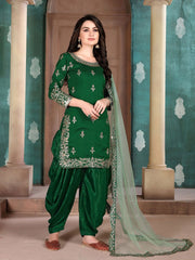 Green Art Silk Partywear Patiala Suit - Inddus.com