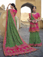 Green Banarasi Silk Wedding Saree - Inddus.com