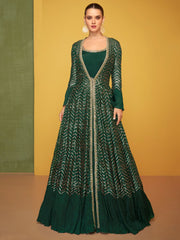 Green Chinon Partywear Jacket-Style-Suit - Inddus.com