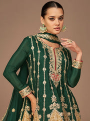 Green Chinon Silk Partywear Anarkali Suit - Inddus.com