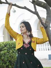 Green Cotton Partywear Gown - Inddus.com