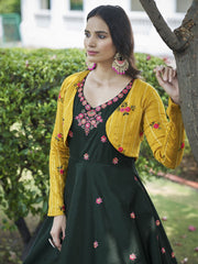 Green Cotton Partywear Gown - Inddus.com
