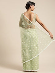 Green Embellished Net Saree - Inddus.com