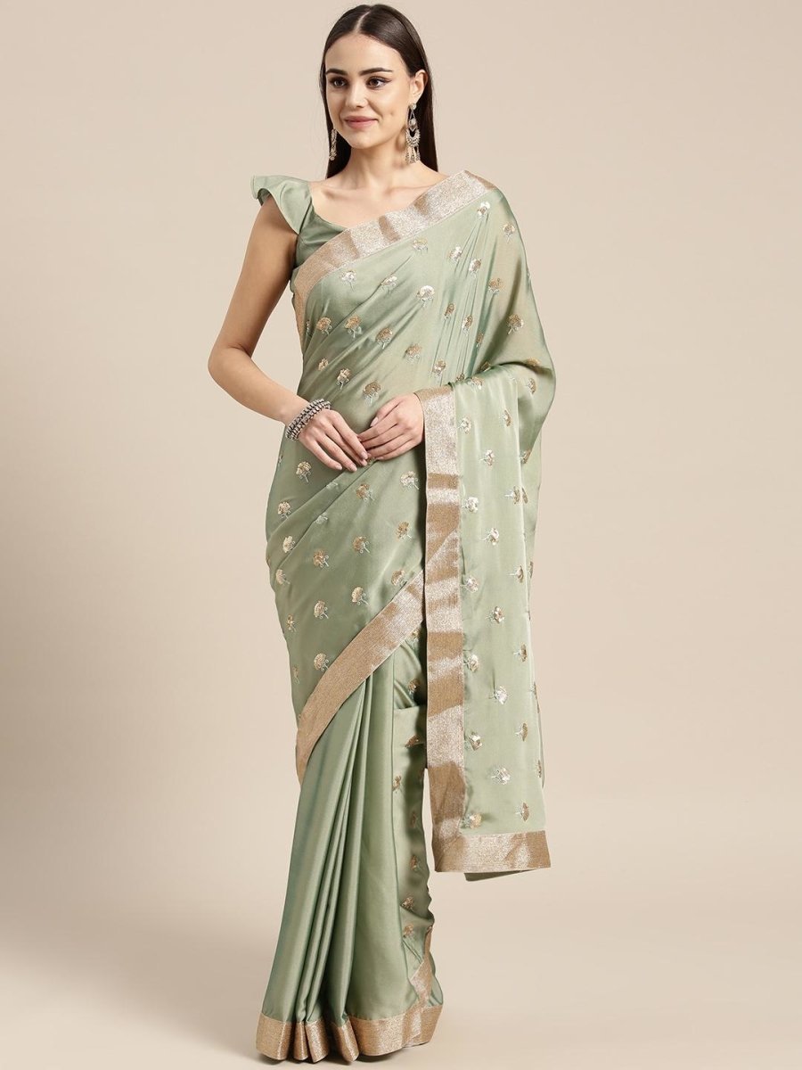 Green Embellished Party Wear Saree (IND-ISR-4073) - inddus-us