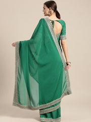 Green Embellished Party Wear Saree (IND-ISR-4075) - inddus-us