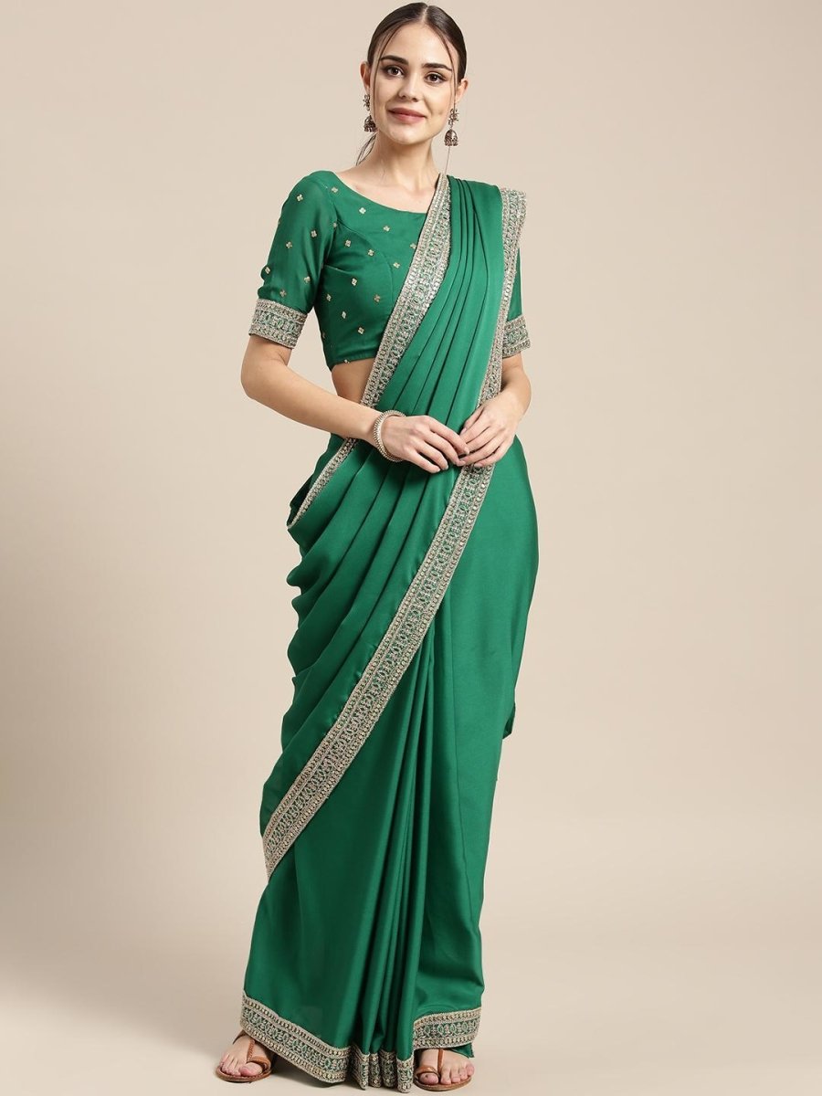 Green Embellished Party Wear Saree (IND-ISR-4075) - inddus-us