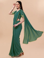Green Embroidered Border Saree - Inddus.com