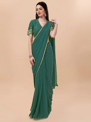 Green Embroidered Border Saree - Inddus.com