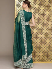 Green Embroidered Organza Saree - Inddus.com