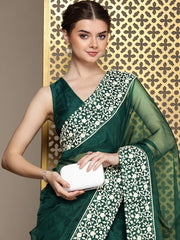 Green Embroidered Organza Saree - Inddus.com