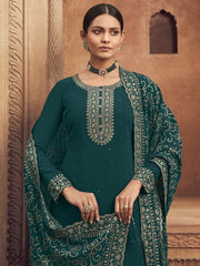 Green Embroidered Partywear Palazzo-Suit - Inddus.com
