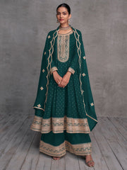 Green Embroidered Partywear Palazzo-Suit - Inddus.com