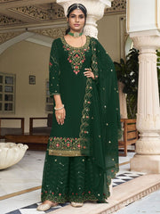 Green Embroidered Partywear Sharara-Style-Suit - Inddus.com