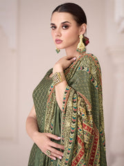 Green Embroidered Partywear Sharara-Suit - Inddus.com