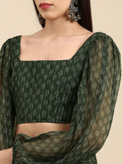 Green Ethnic Motifs Printed Saree - Inddus.com