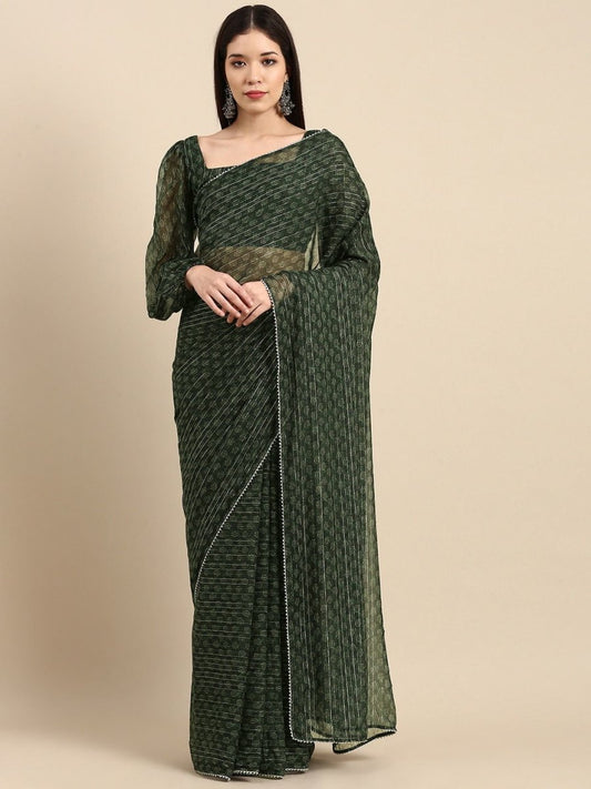Green Ethnic Motifs Printed Saree - Inddus.com