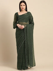 Green Ethnic Motifs Printed Saree - Inddus.com