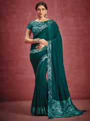 Green Fancy Fabric Designer Saree - Inddus.com