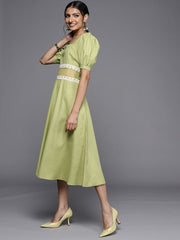 Green Floral Embroidered Lace Midi Dress - Inddus.com