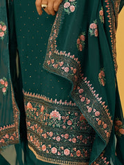 Green Georgette Embroidered Festive Palazzo Suit - Inddus.com