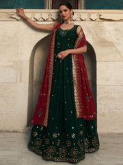 Green Georgette Festive Gown - Inddus.com