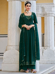 Green Georgette Festive Wear Anarkali Suit - Inddus.com